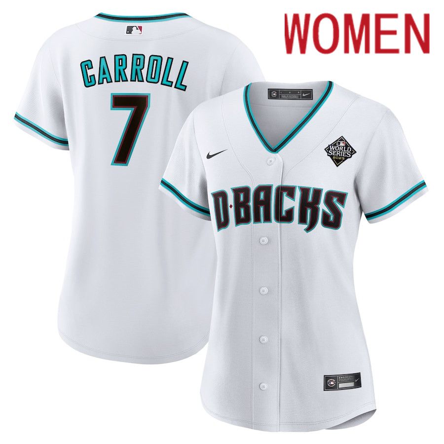 Women Arizona Diamondbacks #7 Corbin Carroll Nike White 2023 World Series Replica Player MLB Jersey->youth soccer jersey->Youth Jersey